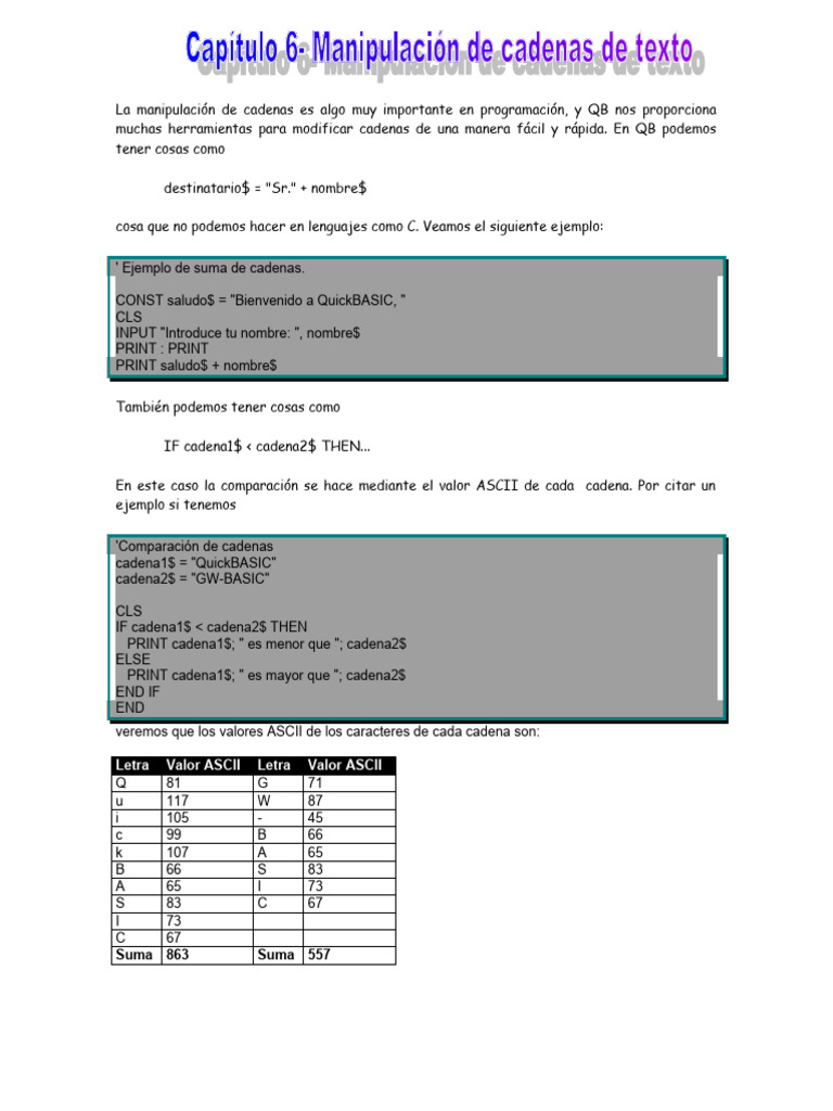 Manipulación de Cadenas en QuickBASIC | PDF | Software | Desarrollo de ...