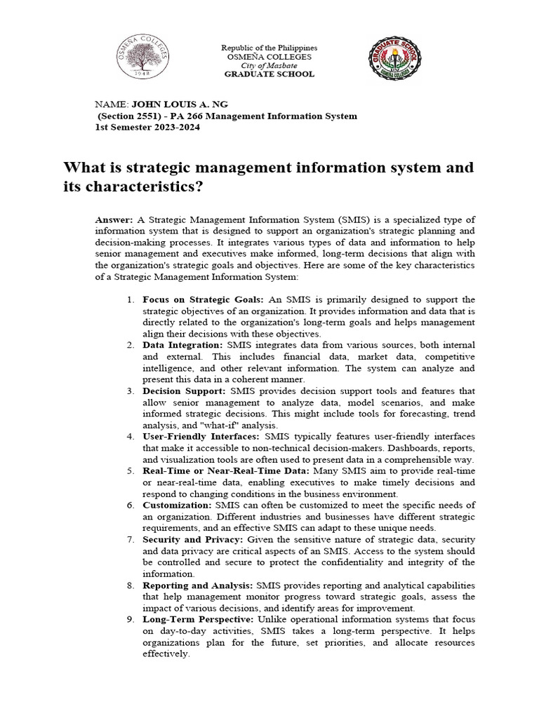 NG, JOHN LOUIS A. - Strategic Management Information | PDF | Strategic ...
