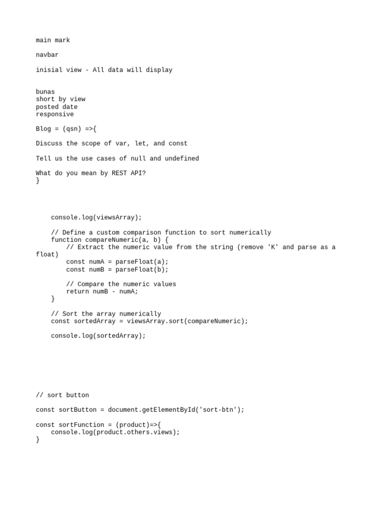 JavaScript Sorting and API Concepts | PDF
