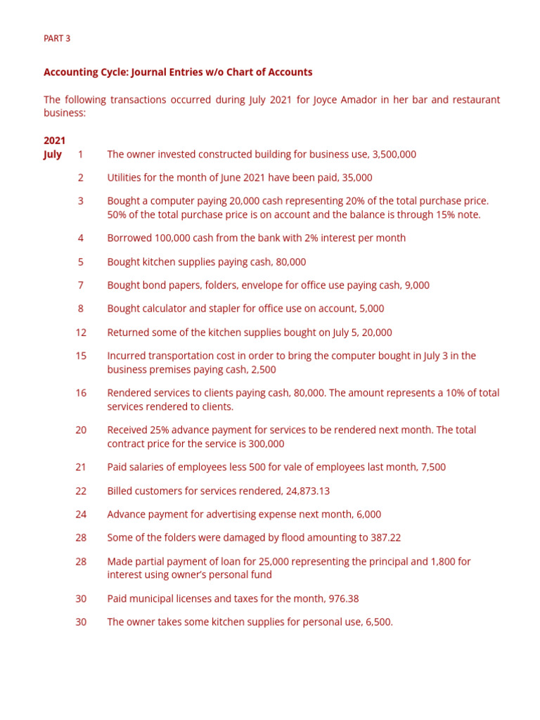 Accounting Cycle Journal Entries Without Chart of Accounts Case III PDF