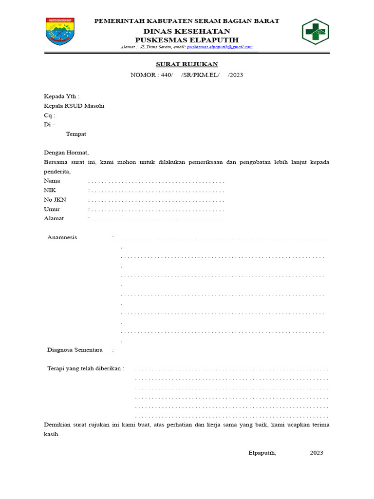 Surat Rujukan Puskesmas Elpaputih 2023 | PDF
