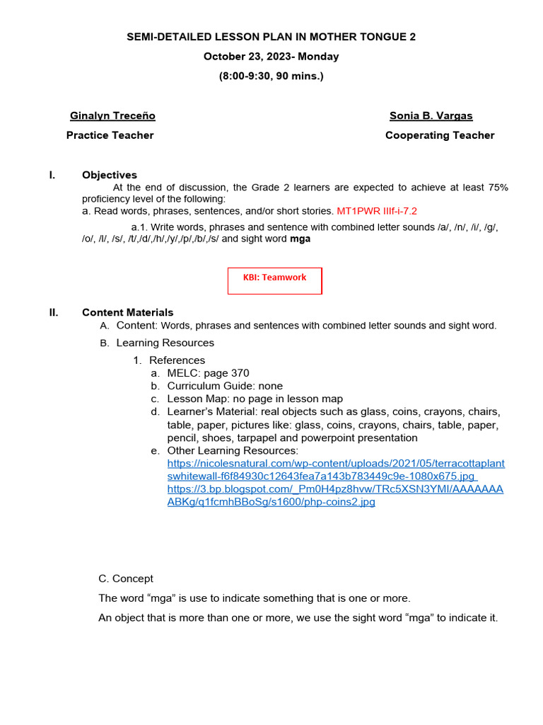 LESSON PLAN IN MTB-10-23-23-ginalyn | PDF | Lesson Plan | Behavior ...