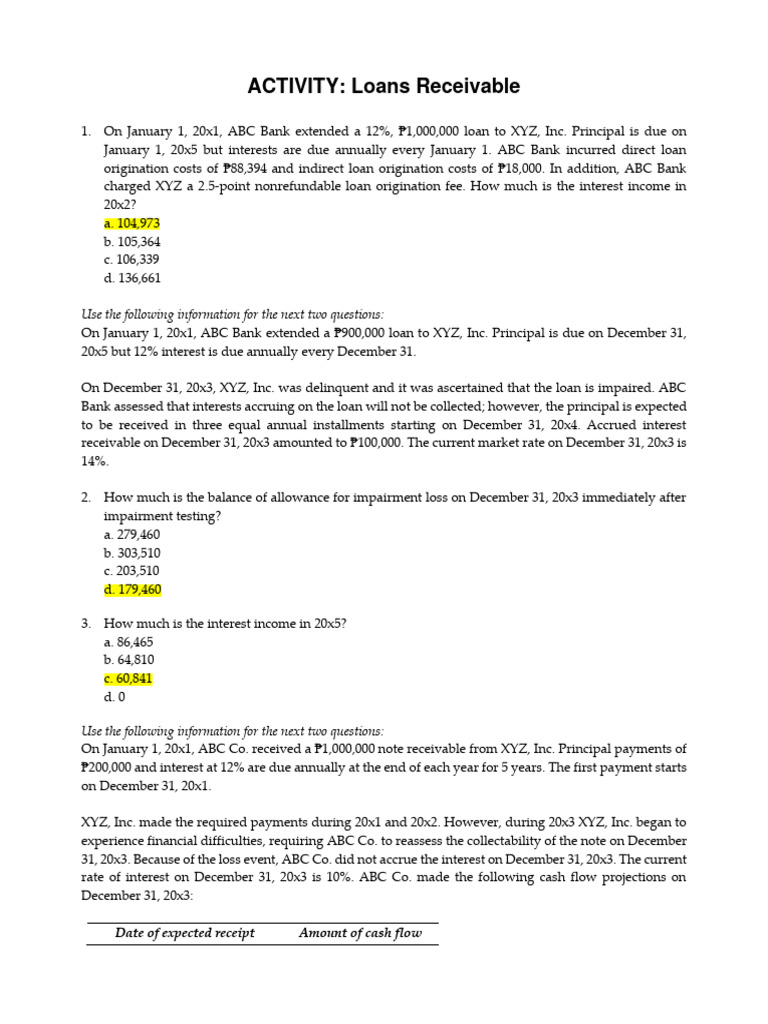 LR and Other Receivables Concepts Activities | PDF | Factoring (Finance ...