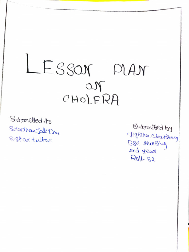 Cholera Lesson Plan for Nursing Students | PDF