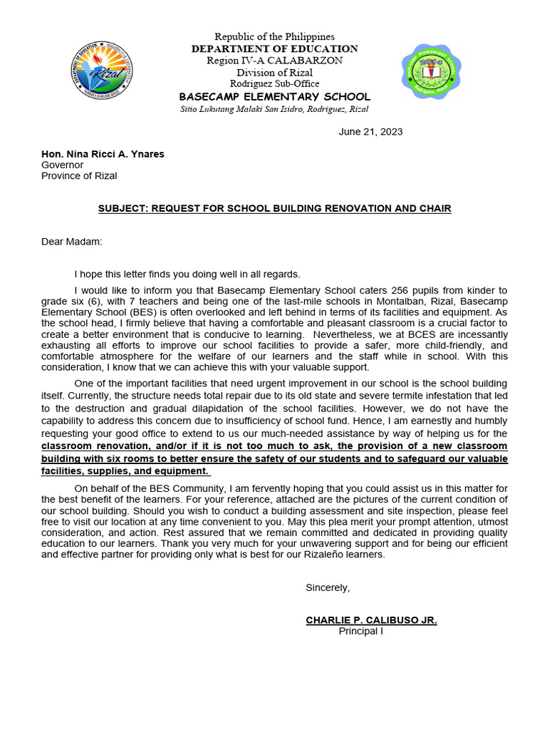 Request for BES Renovation Support | PDF