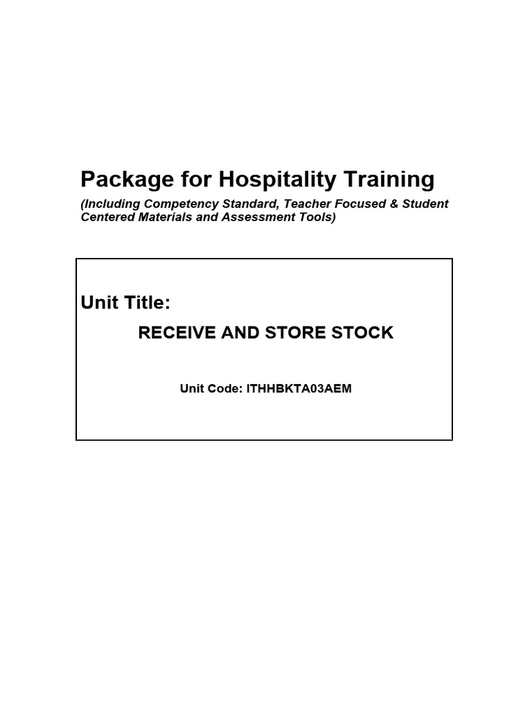 Ithhbkta03aem receive and store stock pdf competence human resources 