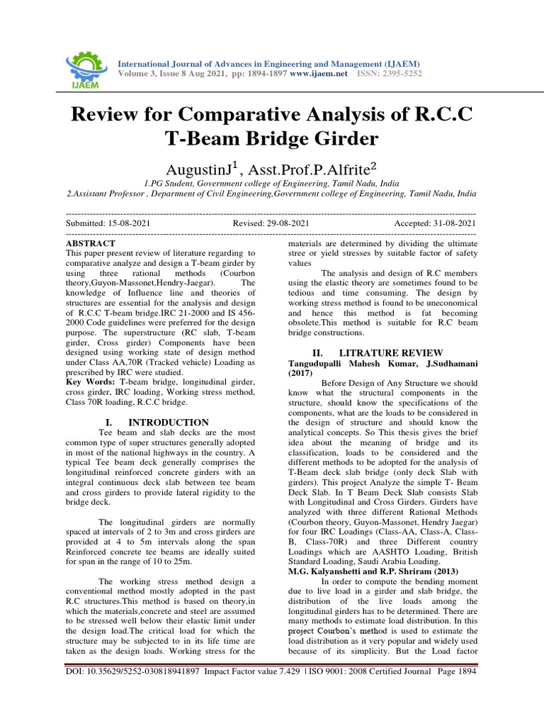 Review For Comparative Analysis of R.C.C T Beam Bridge Girder | PDF ...