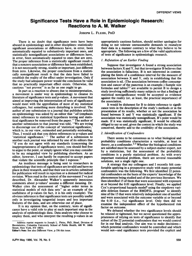 Significance Tests Have A Role in Epidemiologic Research PDF