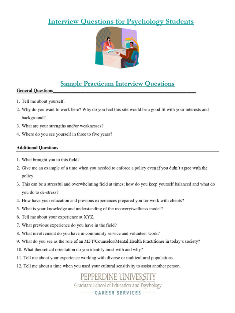 Sample Psychology Interview Questions PDF Psychotherapy Psychology