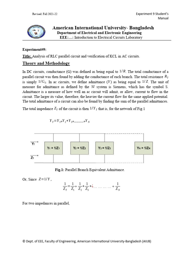 RLC Parallel Circuit Analysis Lab Guide | PDF | Physical Sciences ...