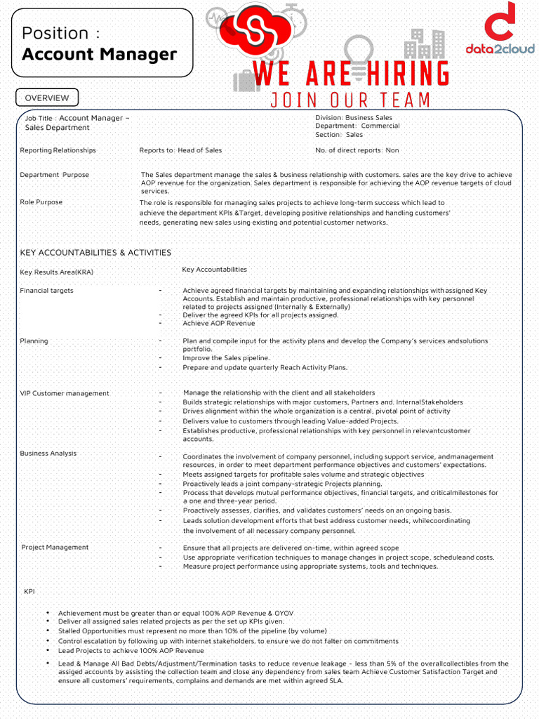 Account Manager Job Vacancy | PDF | Sales | Customer Relationship ...