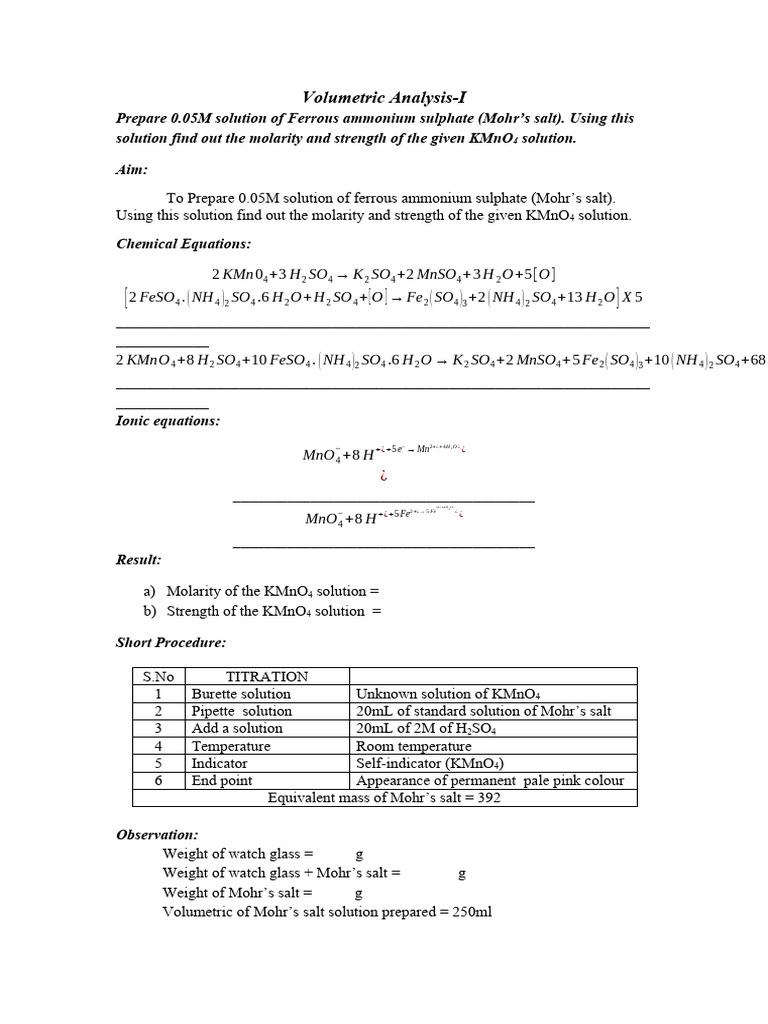 Volumetric Analysis Calculations Examples Pdf