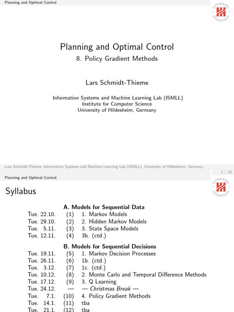 Planning and optimal control policy gradient methods pdf applied