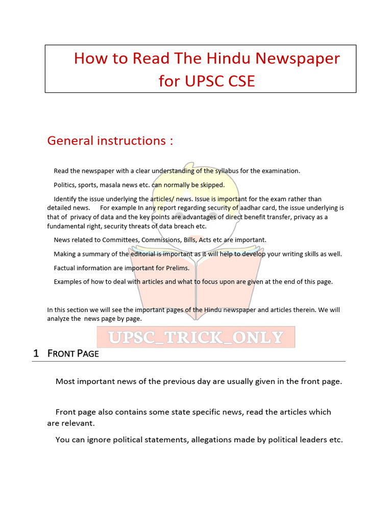 How to Read The Hindu for UPSC CSE | PDF | News | Index (Economics)