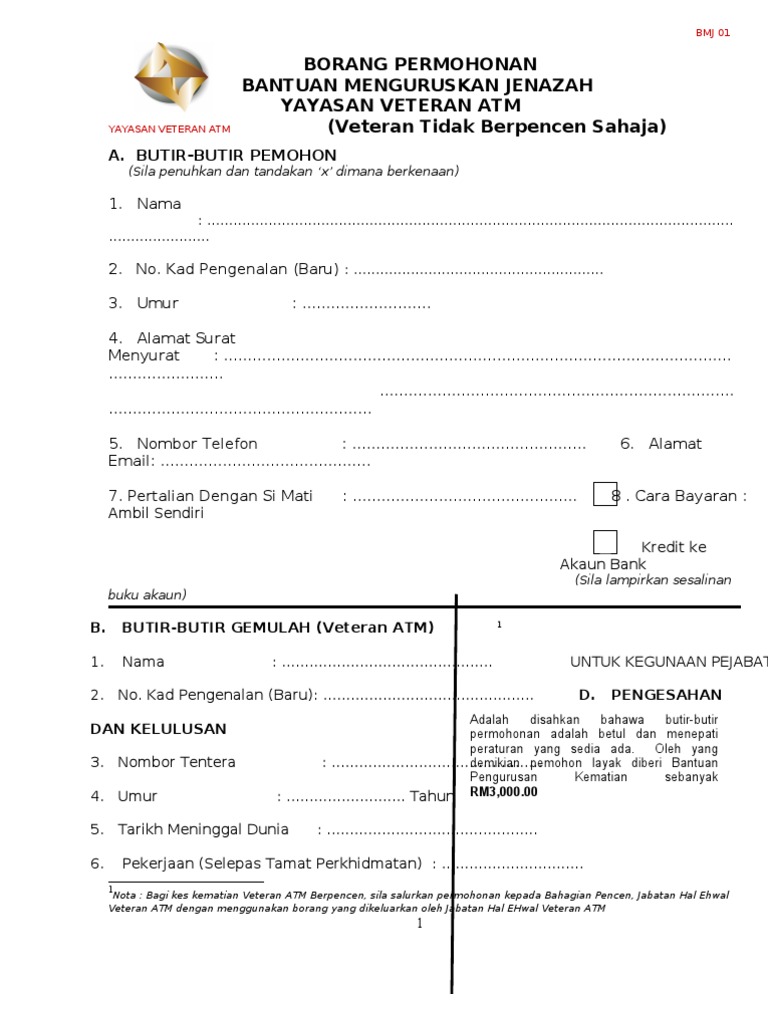 Borang Akuan Sumpah Untuk Bantuan Menguruskan Jenazah Anak Veteran Atm Bmj 03 By Syamsul Bahri Issuu