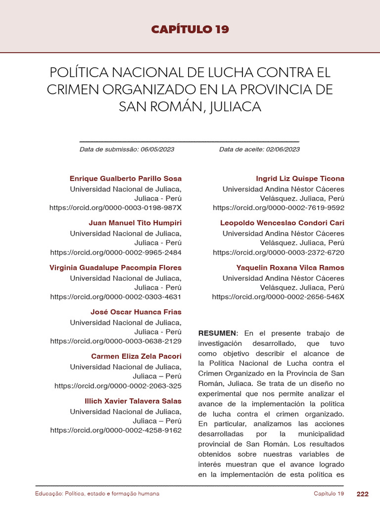 Politica Nacional de Lucha Contra El Crimen Organizado en La Provincia ...