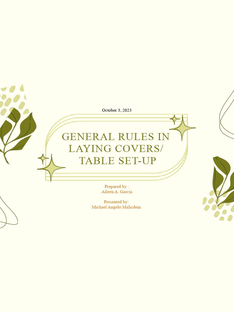 Neral Rules in Table Set-Up | PDF | Tableware | Restaurants