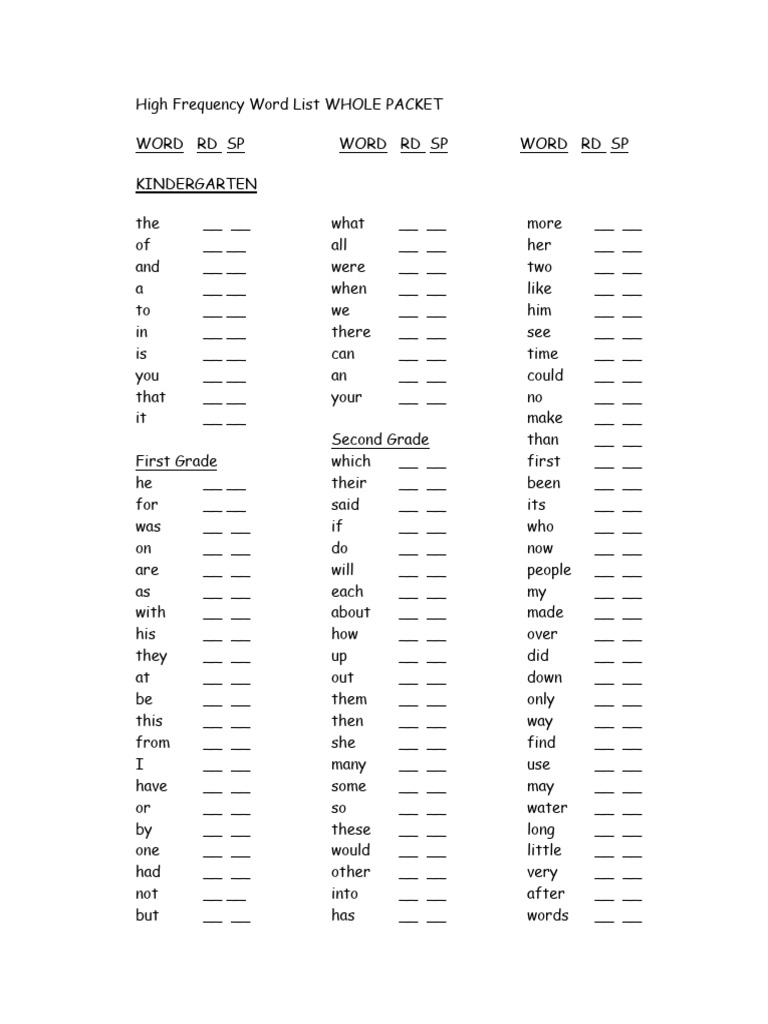High Frequency Vocab PDF
