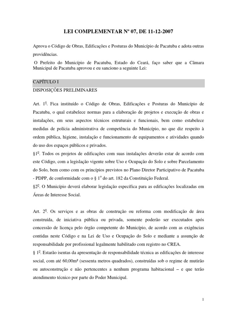 Lei Complementar #07, de | PDF