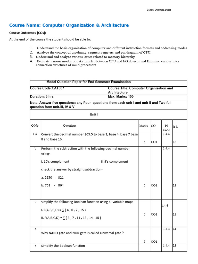 Computer Org & Architecture Exam | PDF | Central Processing Unit ...