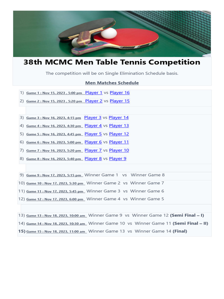 38th MCMC Men Table Tennis Competition PDF
