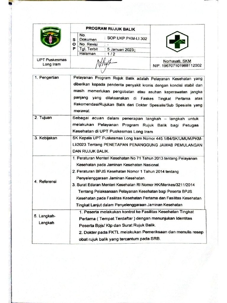 3.7.2.a. Sop Rujuk Balik | PDF
