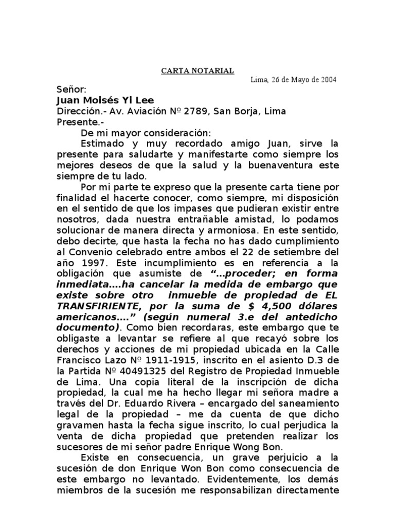 Carta Notarial Requerimiento  Propiedad  Instituciones 