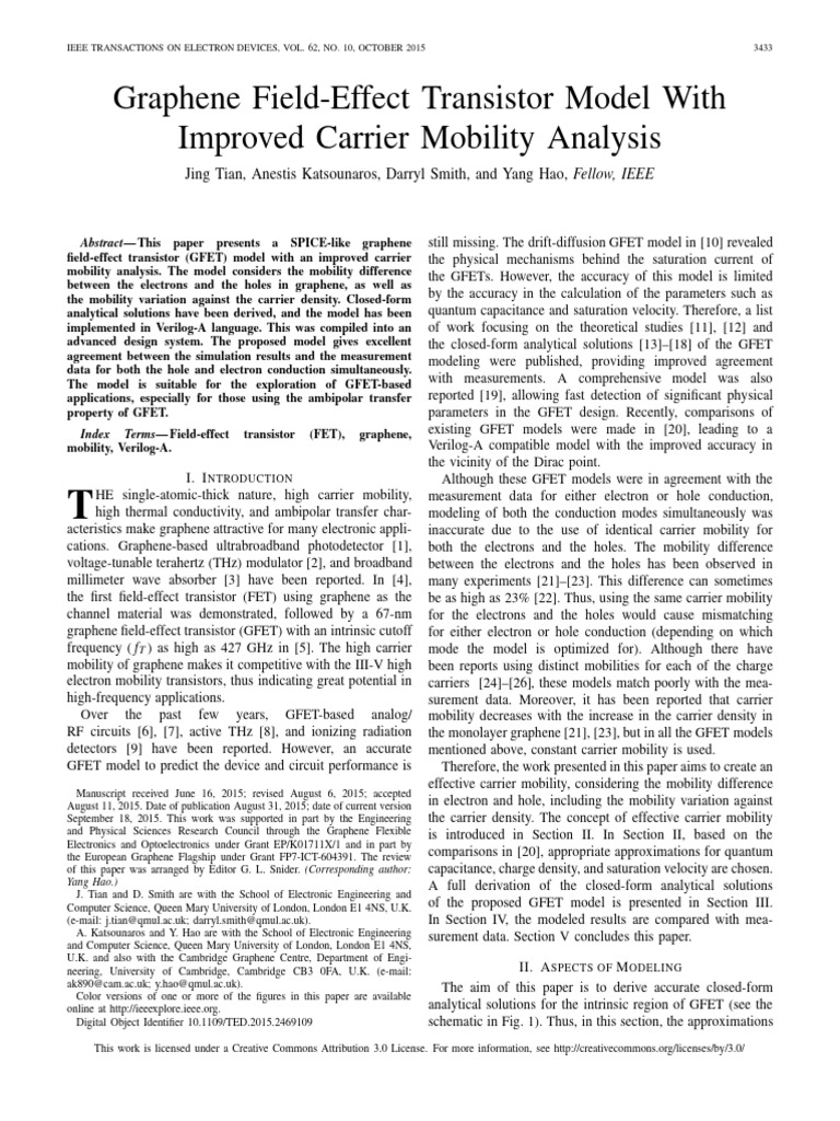 Graphene FieldEffect Transistor Model With Improved Carrier Mobility