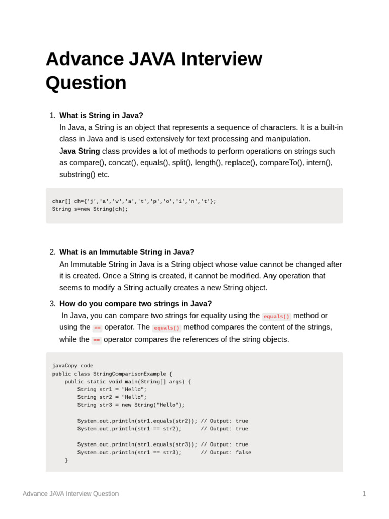 Advanced Java Questions | PDF | String (Computer Science) | Thread ...