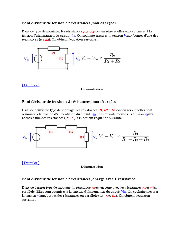 Pont Diviseur de Tension Méthodes et Formules PDF — free download