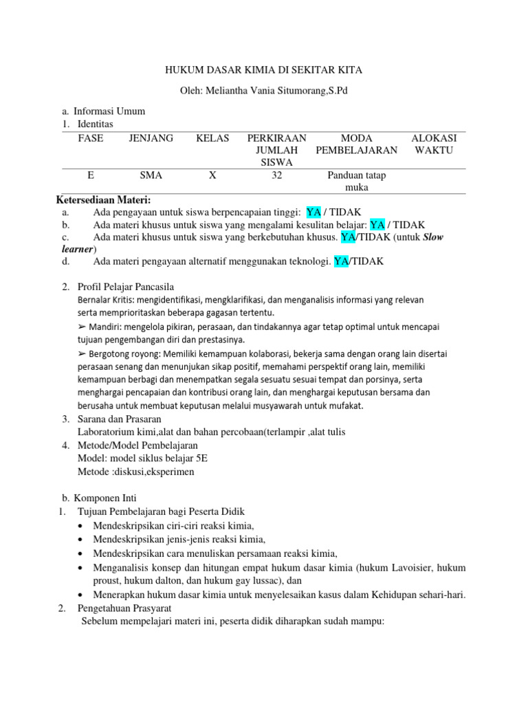 Modul Kimia Kelas 10 Meliantha Pdf