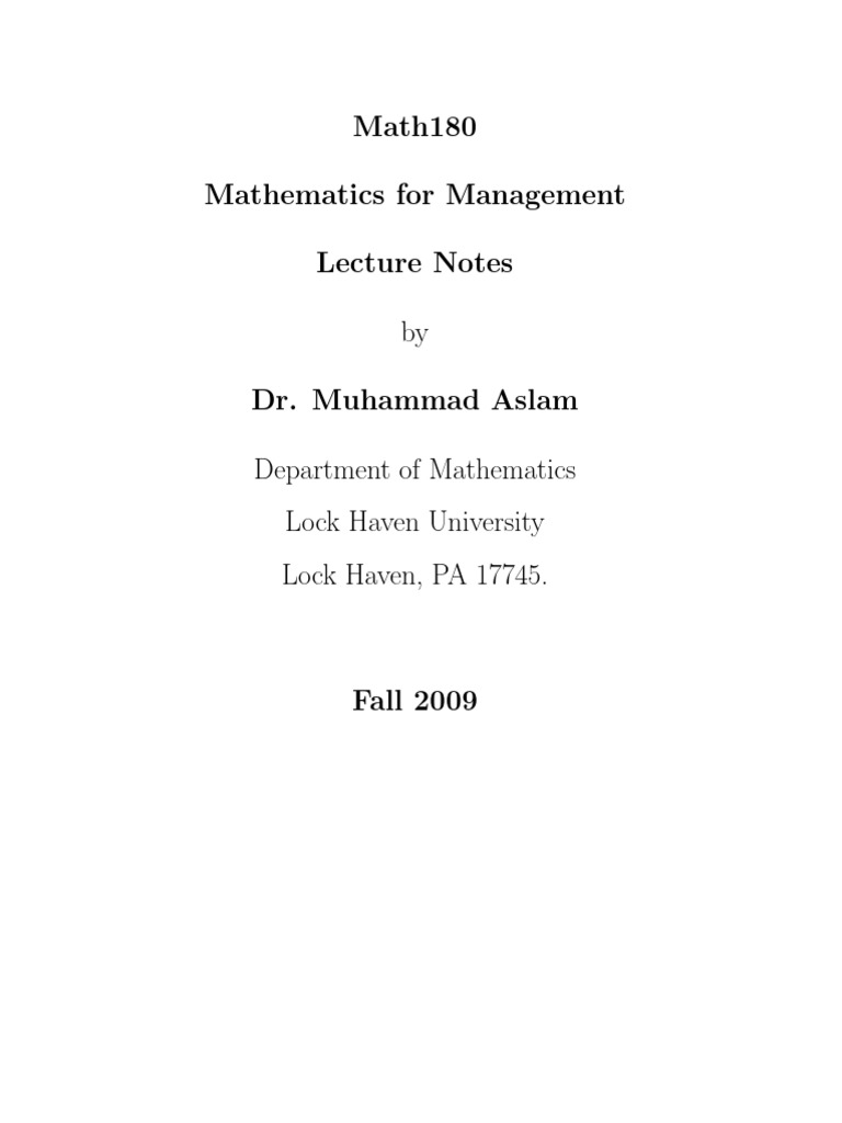 Mathematics For Management | PDF | Matrix (Mathematics) | System Of ...