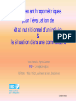 Mesures Anthropométriques Pour L'évaluation de L'état Nutritionnel D'un Individu & La Situation Dans Une Communauté