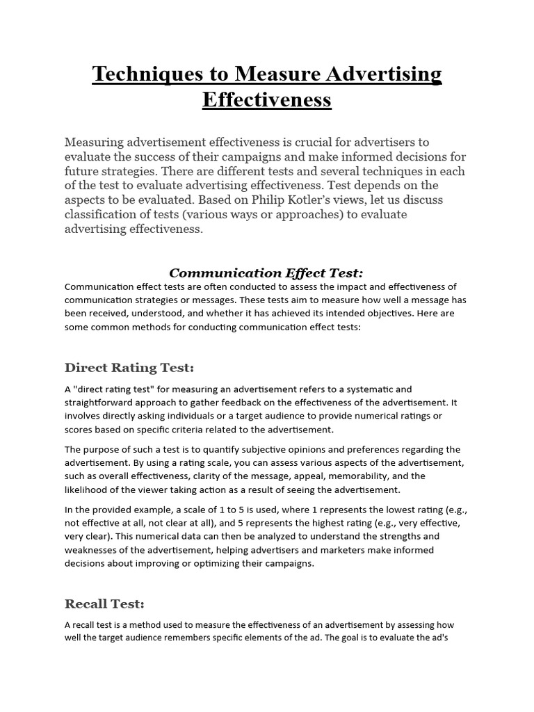 Techniques To Measure Advertising Effectiveness | PDF | Advertising ...