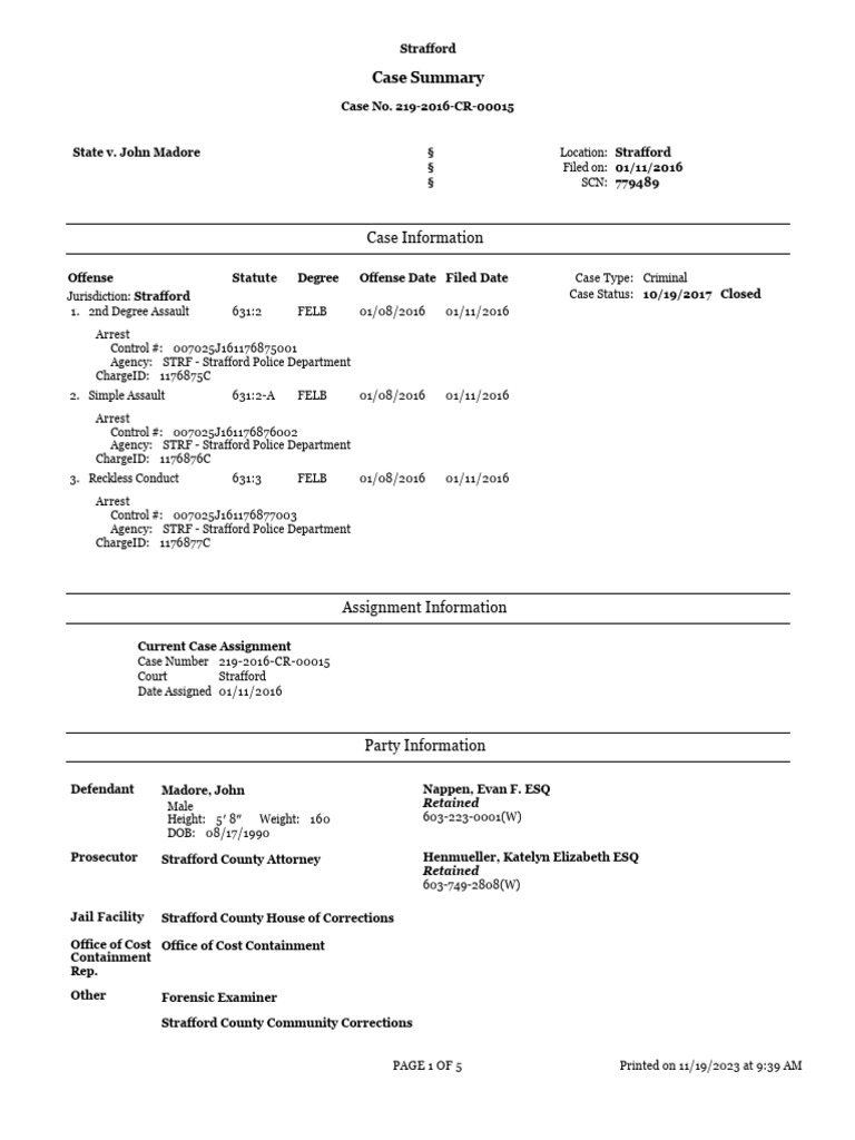 John Madore 2016 Strafford County Court Paperwork Download Free PDF