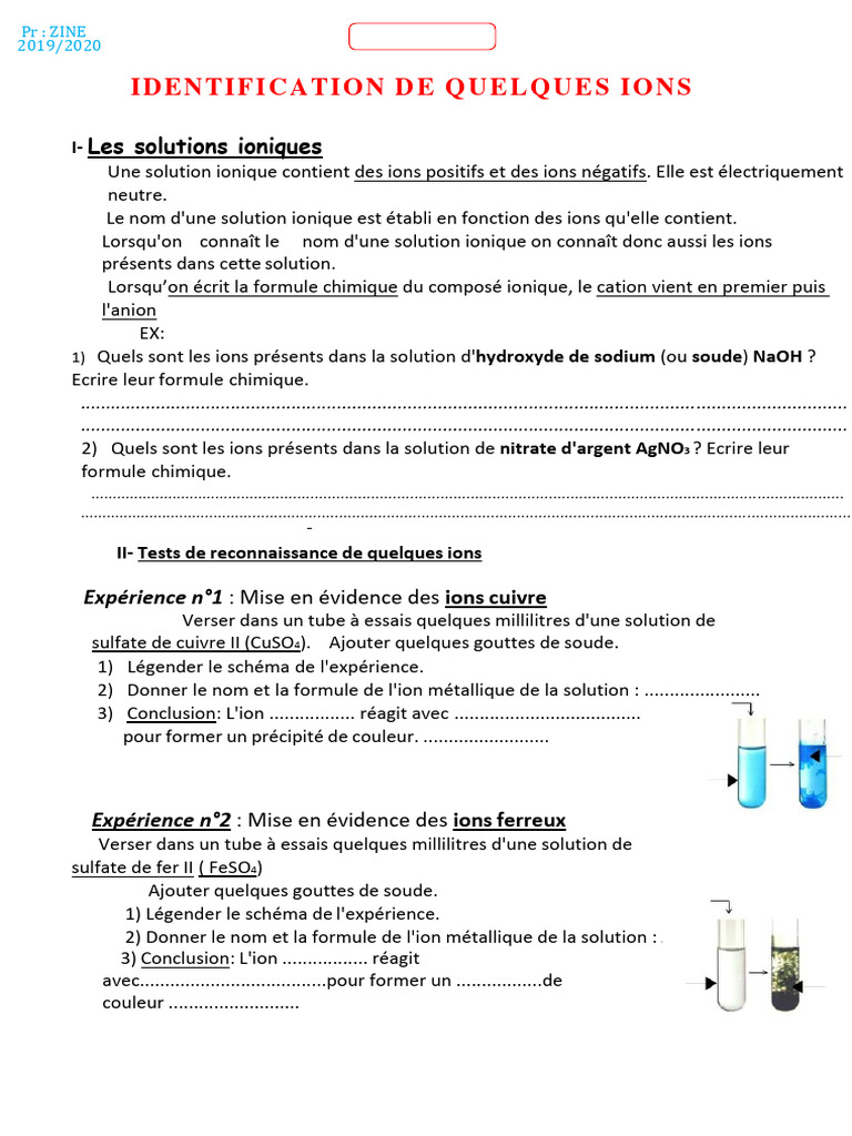 Identification et Tests d'Ions | PDF | Ion | Hydroxyde de sodium