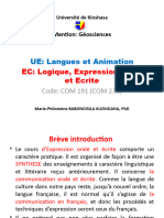 UE: Langues Et Animation: EC: Logique, Expression Orale Et Ecrite