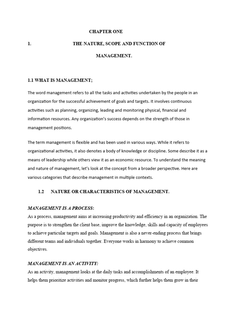 The nature scope and function of management chapter 1 pdf
