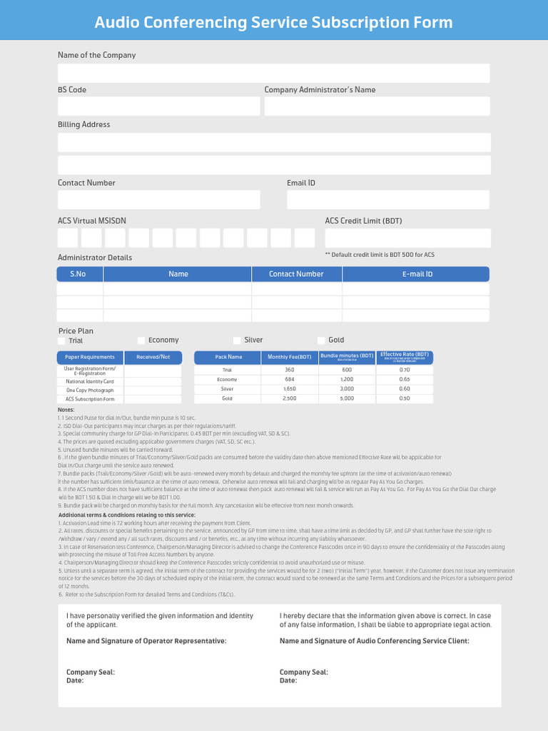 Audio Conferencing Form Final V2 PDF Subscription Business Model