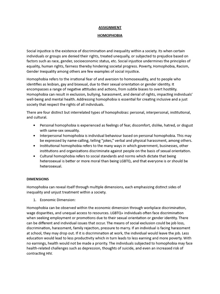 Homophobia Assignment PDF Homophobia Discrimination