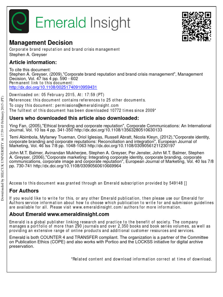 Corporate Brand Crisis Management Insights | PDF | Brand | Reputation
