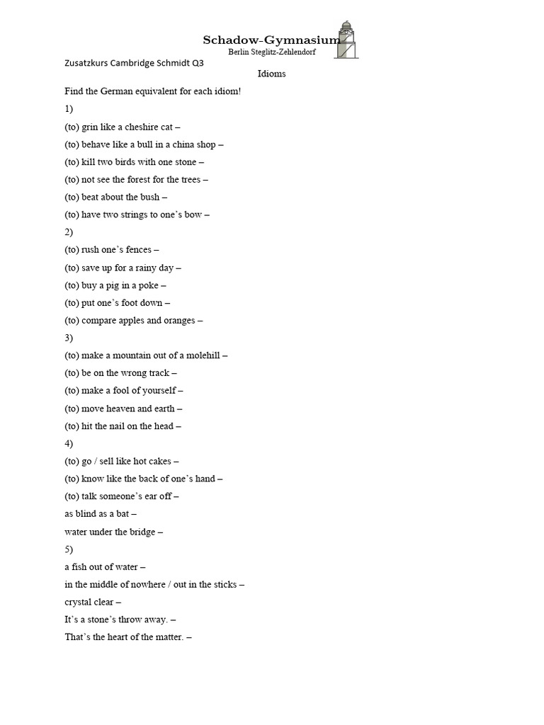 Image Result For A List Of German Idioms With Translations Part B R German