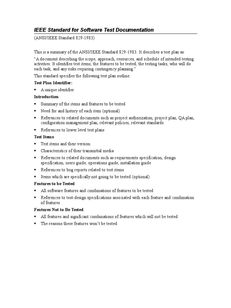 Ieee Standard For Software Test Documentation Pdf Specification Technical Standard Software Testing