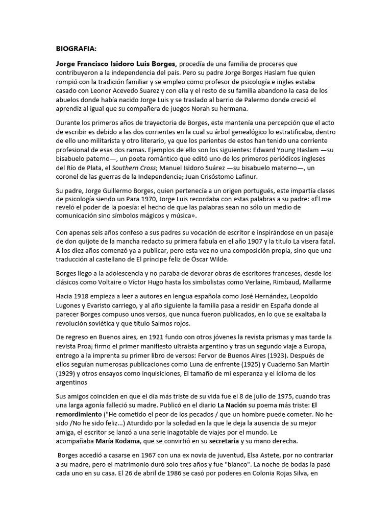Biografía de Jorge Luis Borges | PDF