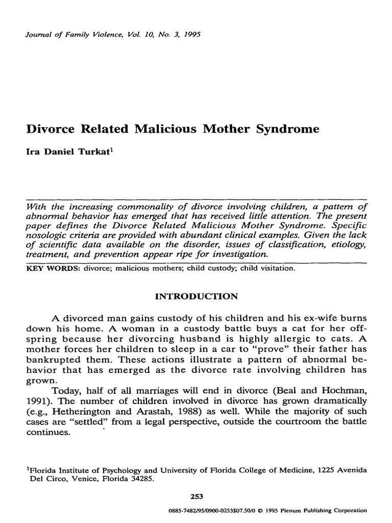 Turkat I 1995 Divorce Related Malicious Mother Syndrome PDF PDF