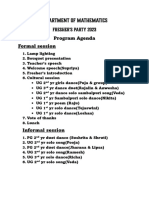 Department of Mathematics: Fresher's Party 2023 Program Agenda Formal Session