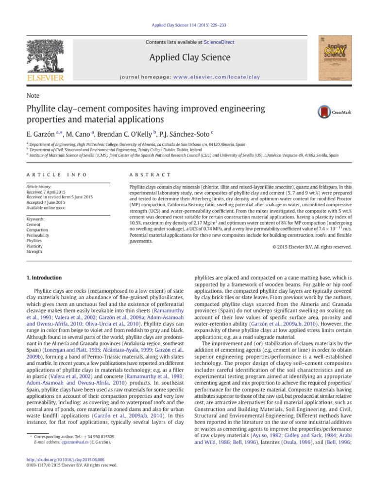 Phyllite Clay Cement Composites PDF Clay Composite Material