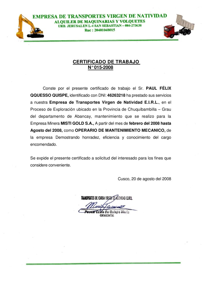 Certificado De Trabajo N