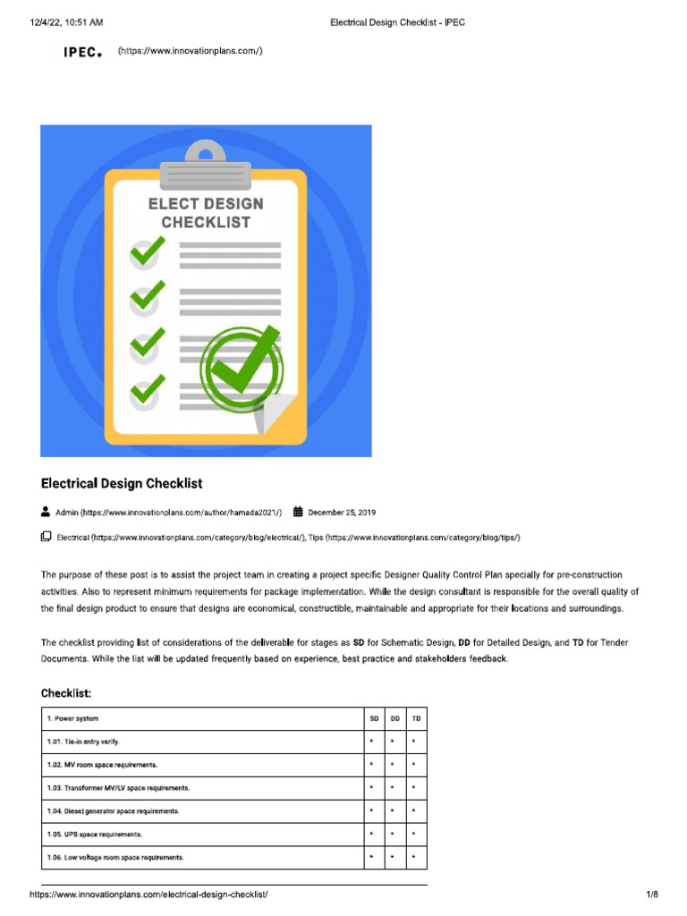 Electrical Design Checklist IPEC PDF
