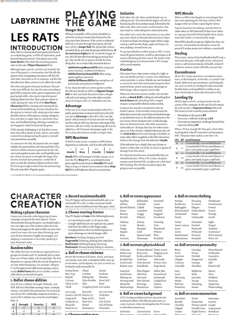 Labyrinthe des Rats RPG | PDF